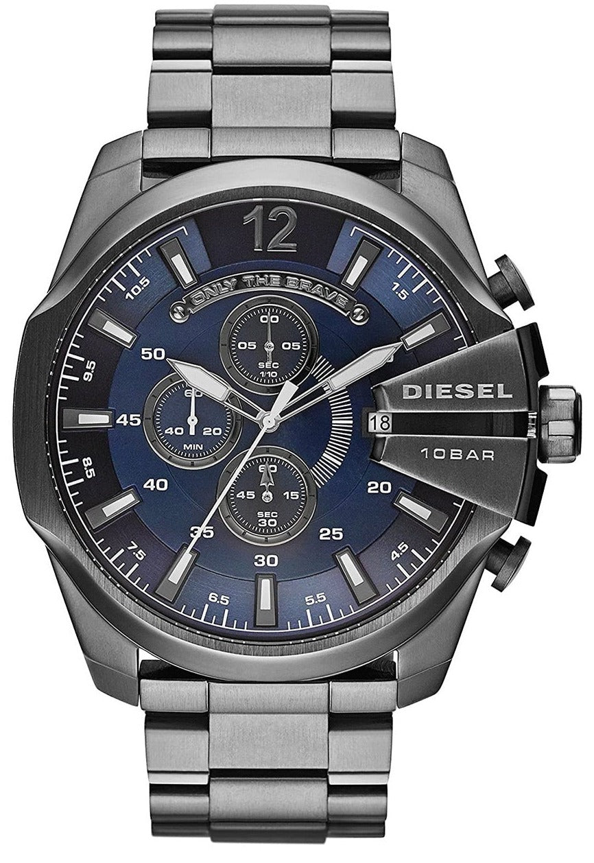 Diesel DZ4329 Mega Chief Chronograph Men's Watch - Blue Dial & Black Stainless Steel Strap