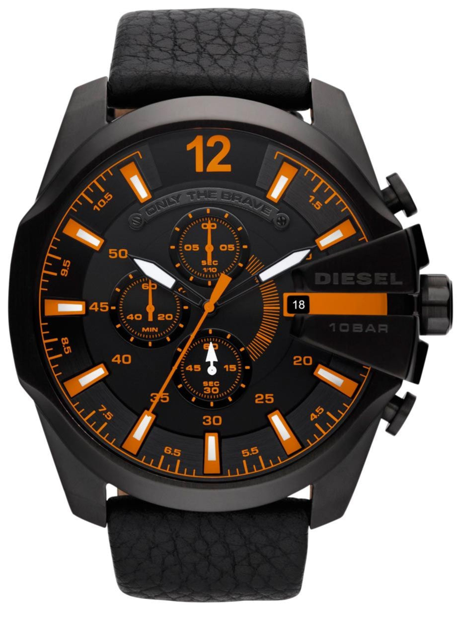 Diesel DZ4291 Mega Chief Chronograph Men's Watch - Black Dial & Black Leather Strap