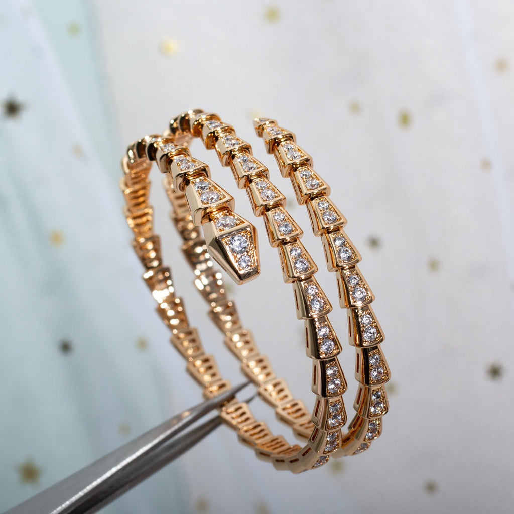 Bvlgari Serpenti Bracelet Pink Gold Cubic Zirconia Double Row
