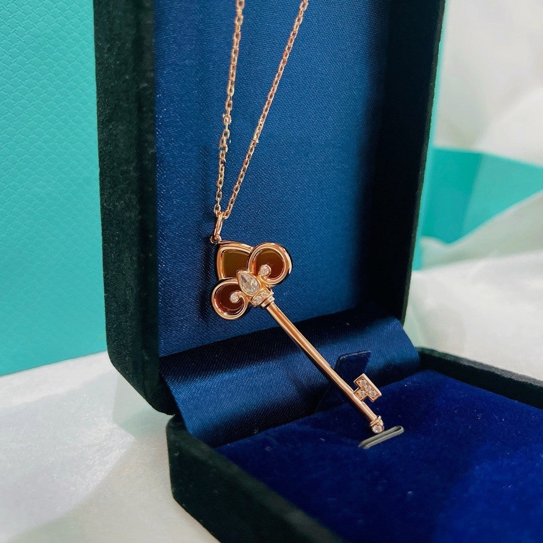 Tiffany Fleur de Lis Pink Gold Cubic Zirconia Carnelian Necklace