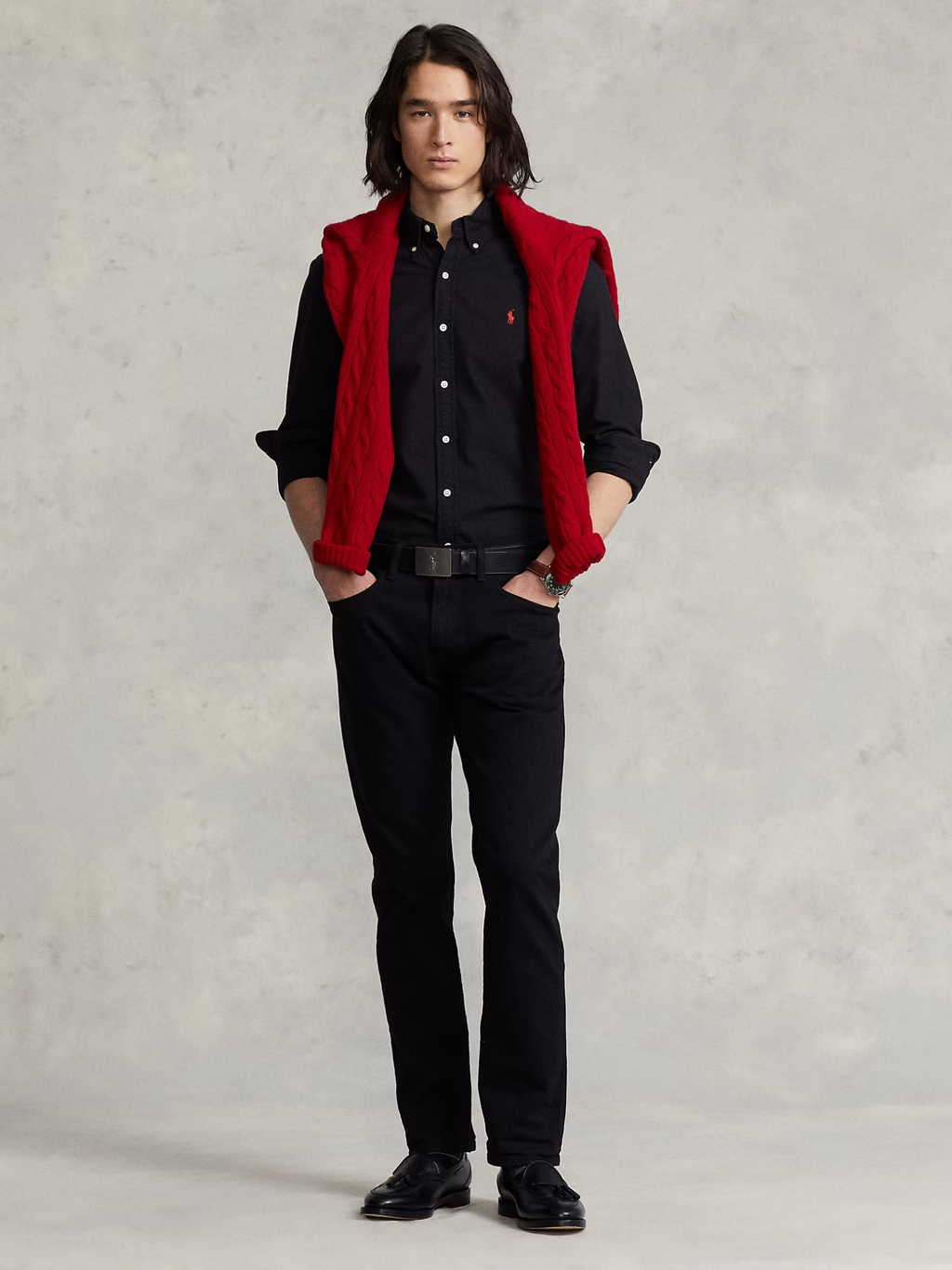 RALPH LAUREN Slim Fit Garment-Dyed Oxford Shirt Polo Black