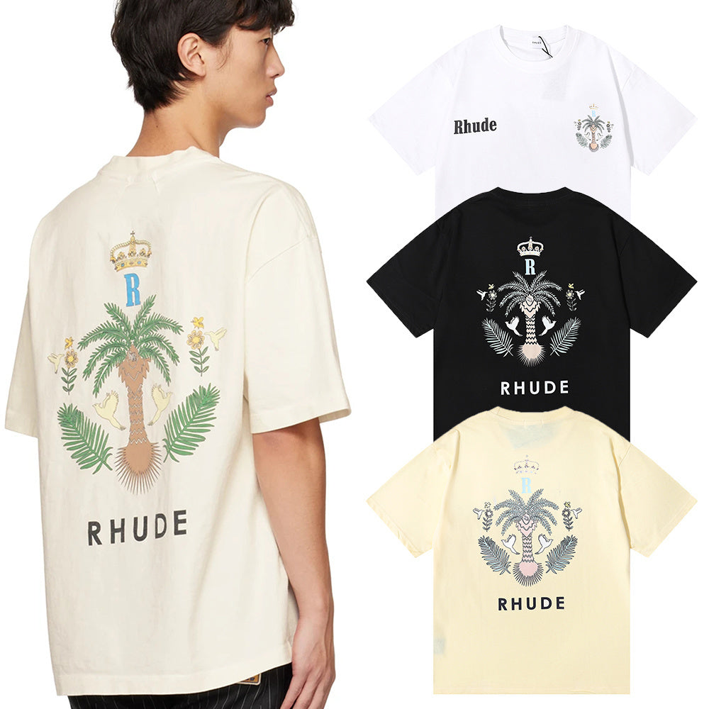 Rhude T-shirts Coconut Crown Printing Cotton Casual Short Sleeve Men and Women