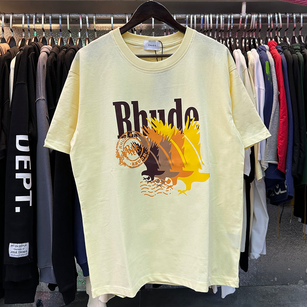 Rhude T-shirts gradual change color pattern print cotton short sleeves men and women