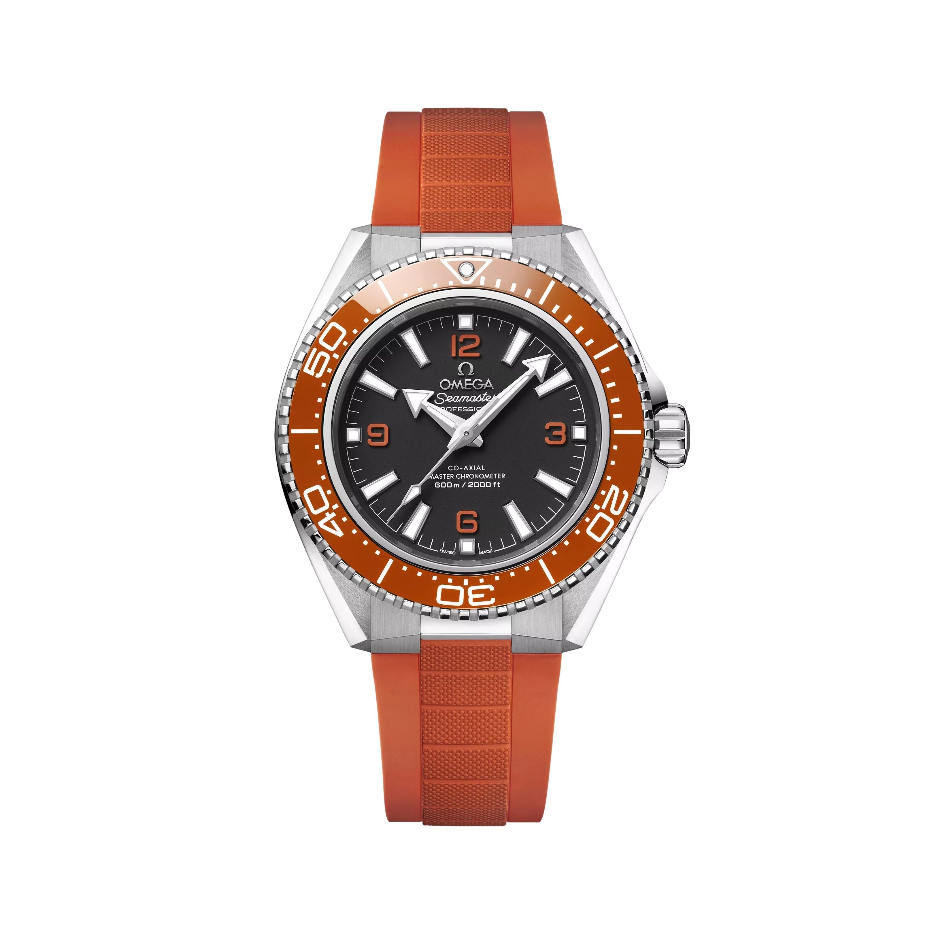 Omega Seamaster Planet Ocean 600M 42mm Watch - Black and Orange on Orange Rubber Strap