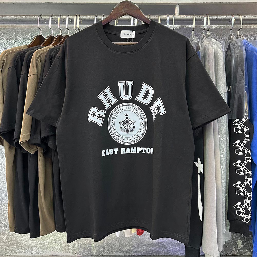 Rhude T-shirts Solid Color Pattern Printed Cotton Casual Short Sleeve Men and Women