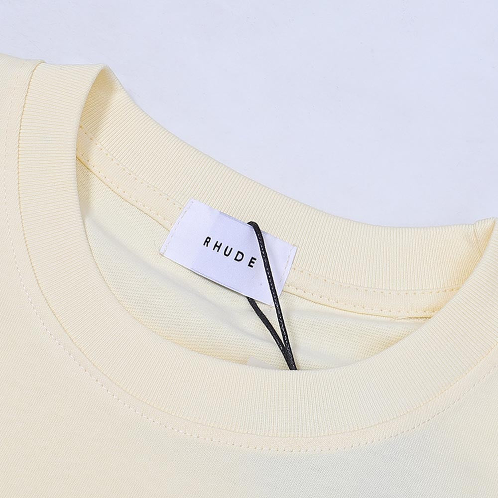 Rhude T-shirts Lake Coconut Landscape Print Cotton Casual Short Sleeve Men and Women