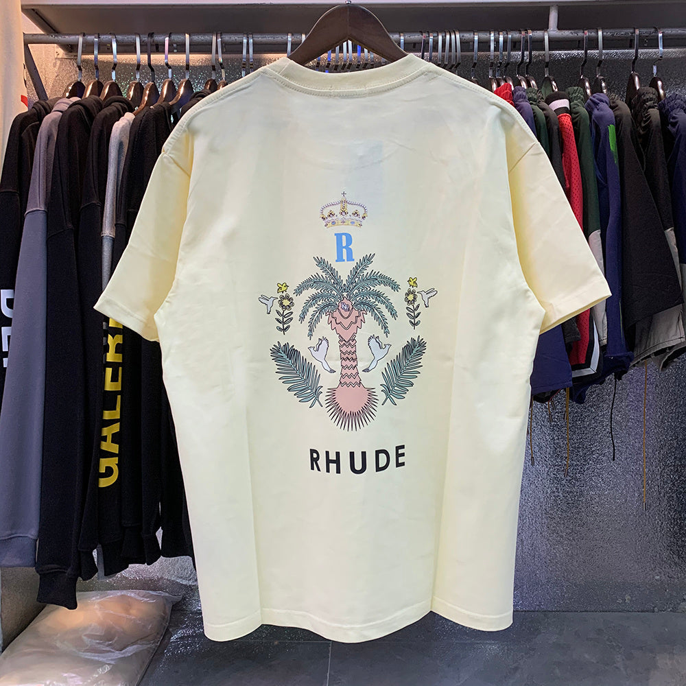 Rhude T-shirts Coconut Crown Printing Cotton Casual Short Sleeve Men and Women