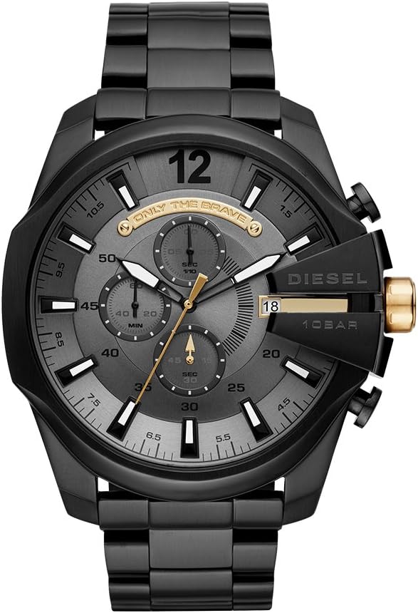 Diesel DZ4479 Mega Chief Chronograph Men's Watch - Grey Dial & Black Steel Strap