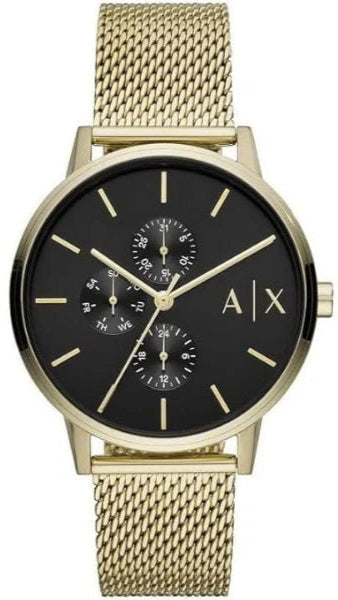 Armani Exchange Cayde AX2715 Men's Chronograph Watch - Black Dial with Gold Mesh Stainless Steel Strap