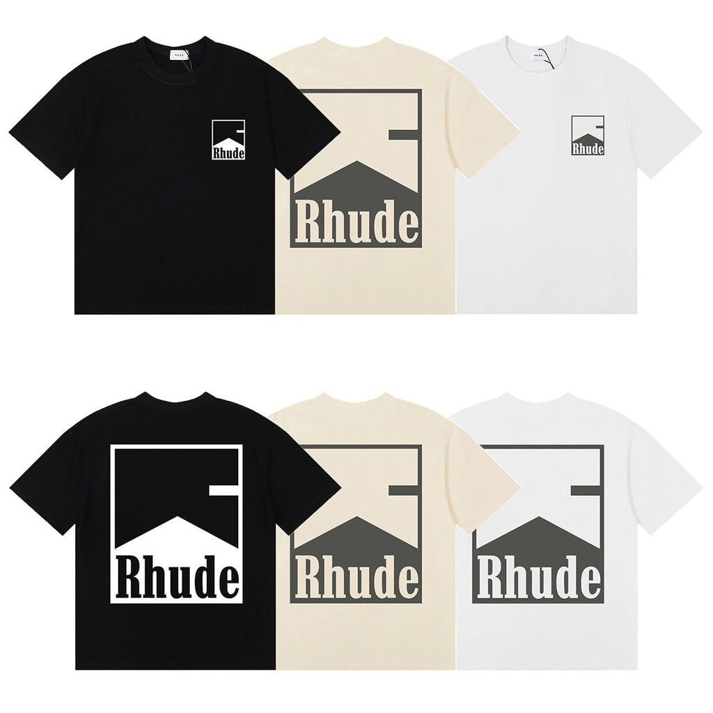Rhude T-shirts Printed Cotton Crew Neck Short Sleeve Men and Women