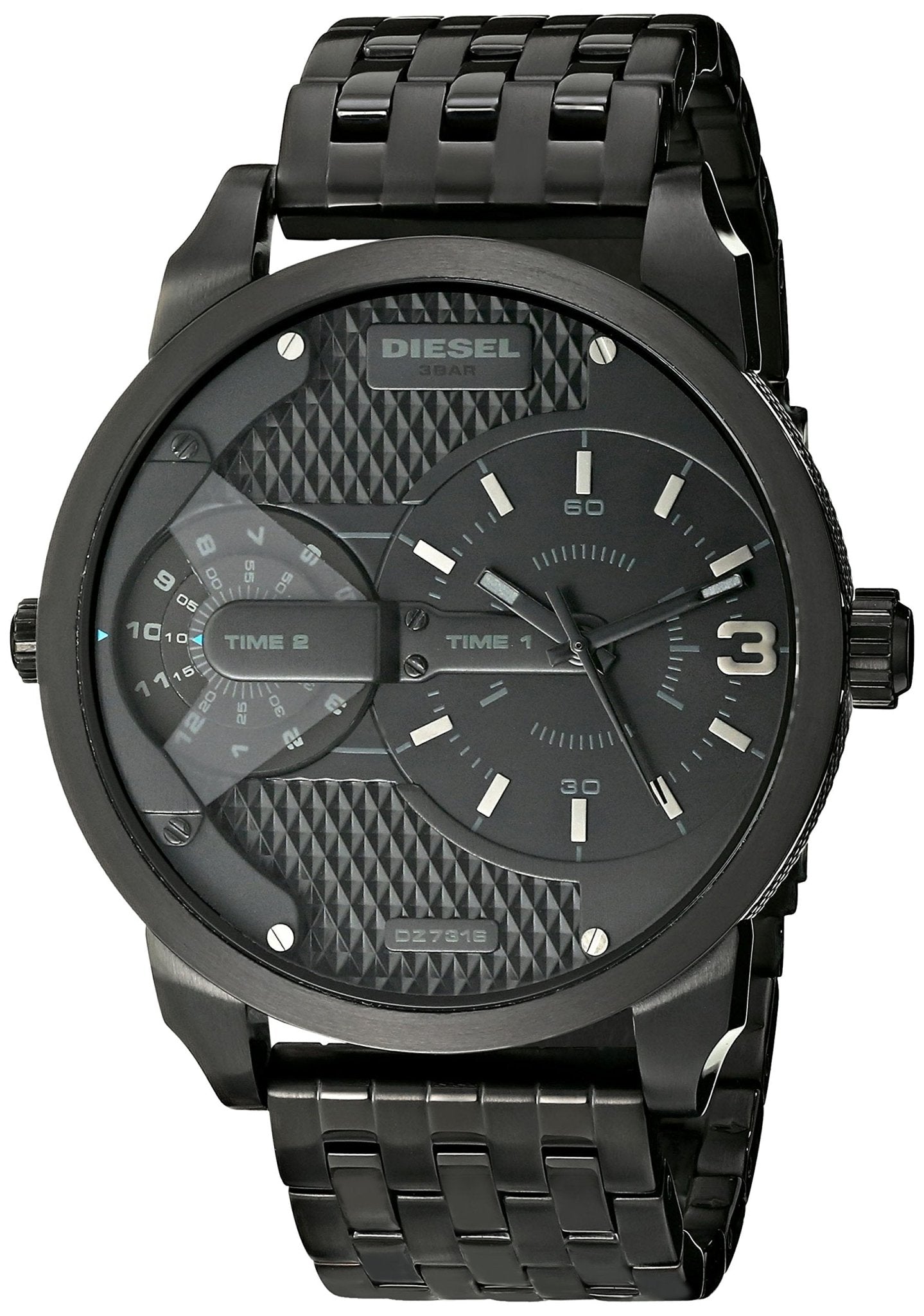 Diesel DZ7316 Mini Daddy Dual Time Men's Watch - Black Dial & Black Stainless Steel Strap