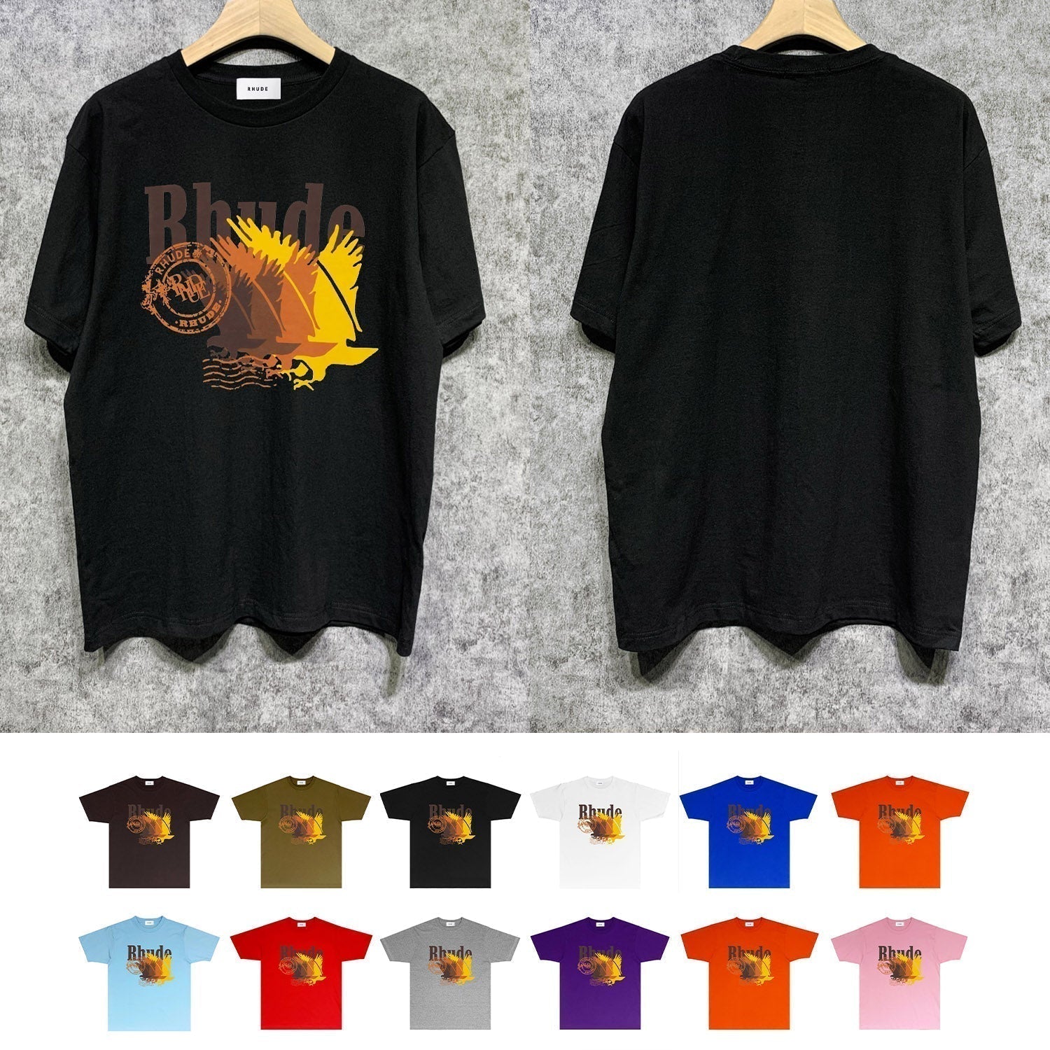 Rhude T-shirts Printed Trendy Pure Cotton