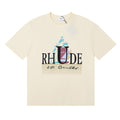 Rhude T-shirts Coconut Sunset Sailing Printing Cotton Casual Loose Short Sleeve Men and Women