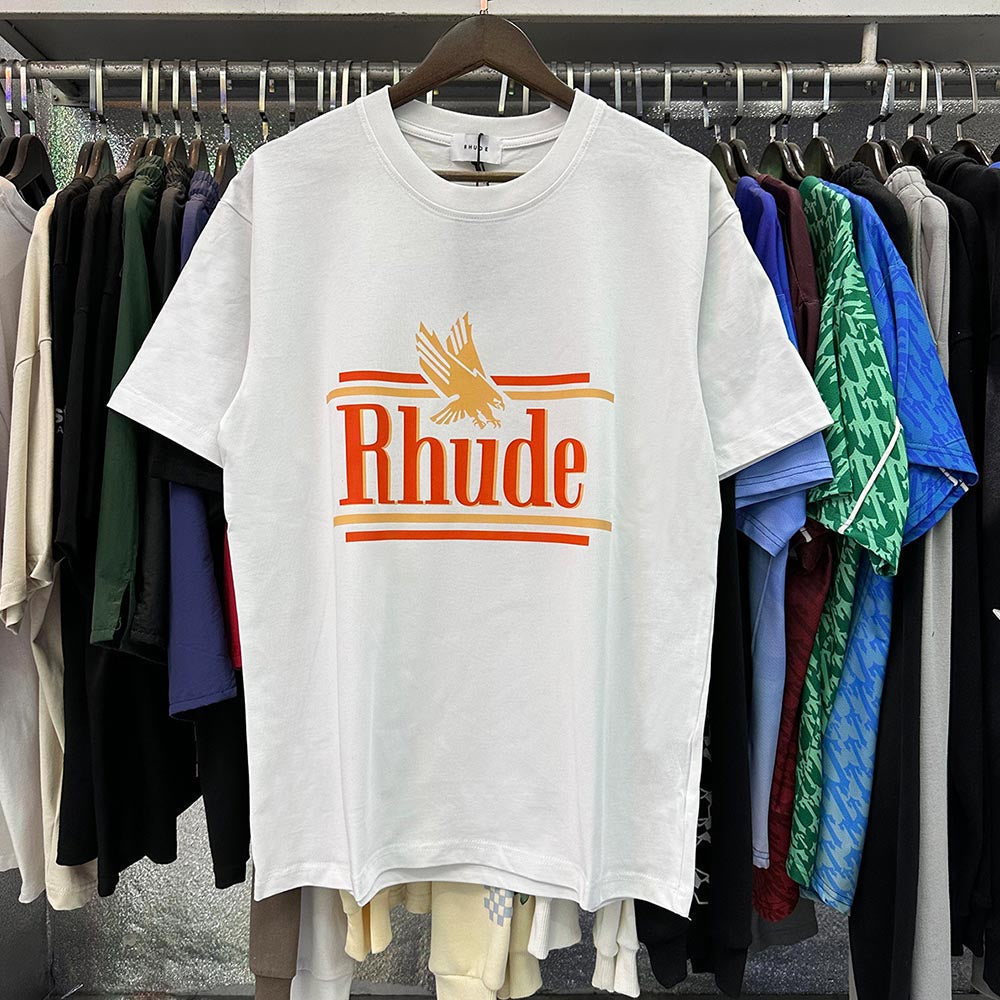 Rhude T-shirts Eagle Rossa Printed Cotton Casual Short Sleeve Men and Women