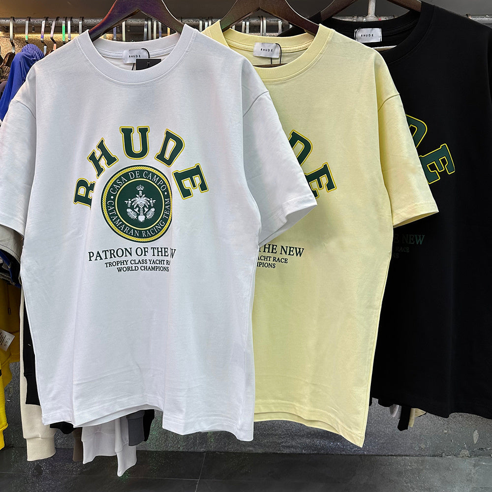 Rhude T-shirts Green Print Loose Casual Short Sleeve Men and Women