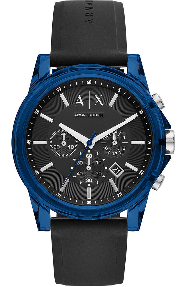 Armani Exchange Outerbanks AX1339 Men's Chronograph Watch - Black Dial with Black Silicone Strap