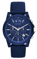 Men's Armani Exchange Outerbanks Chronograph Watch AX1327 - Blue Dial with Blue Silicone Strap