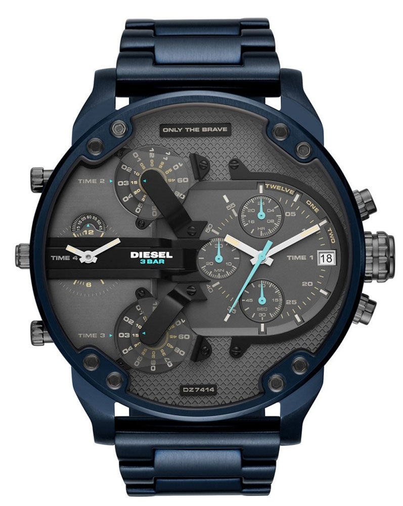 Diesel DZ7414 Daddy 2.0 Chronograph Men's Watch - Grey Dial & Blue Stainless Steel Strap