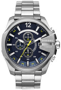 Diesel DZ4465 Mega Chief Chronograph Men's Watch - Blue Dial & Silver Stainless Steel Strap