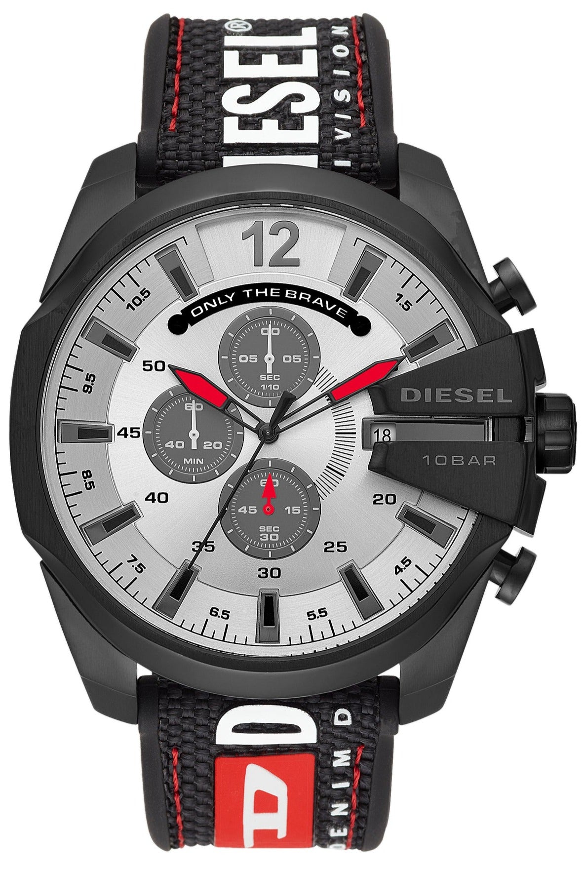 Diesel DZ4512 Mega Chief Chronograph Men's Watch - Silver Dial & Black Leather Strap