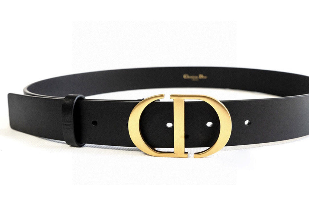 Dior Black Calfskin Belt with Gold Buckle