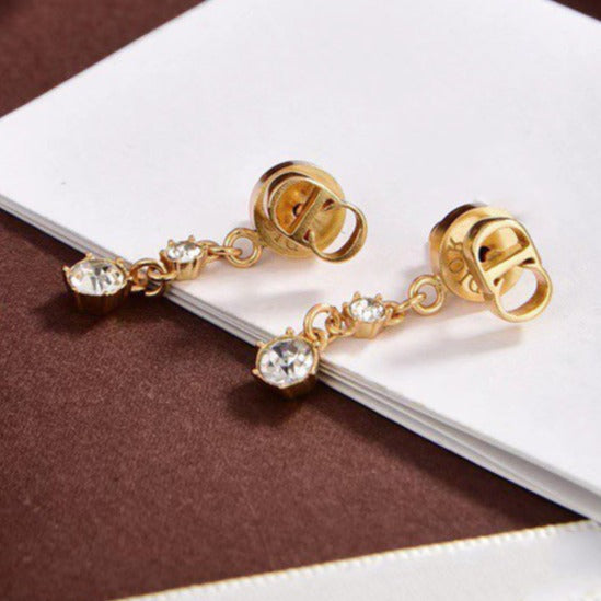 Dior CD Drop Gold 2 Diamond Earrings