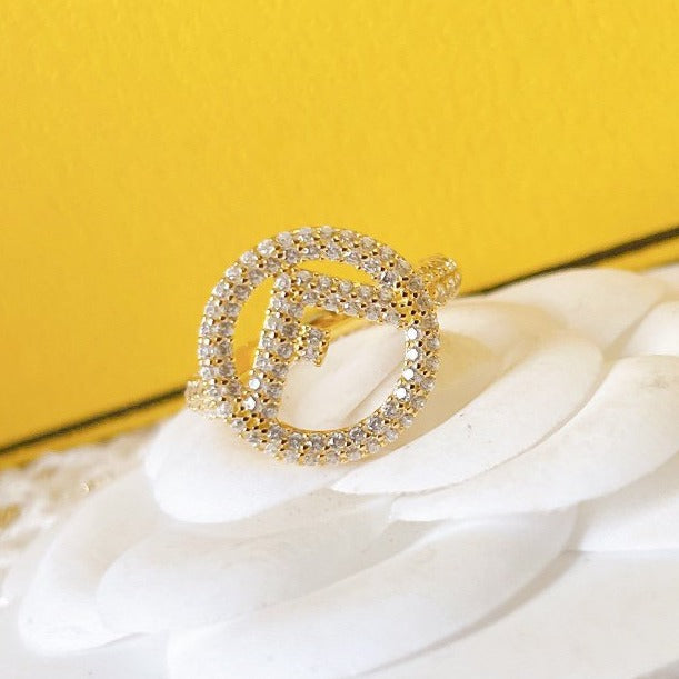 Fendi F Logo Gold Full Diamond Ring