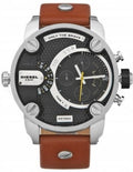 Diesel DZ7264 SBA Dual Time Men's Watch - Black Dial & Brown Leather Strap