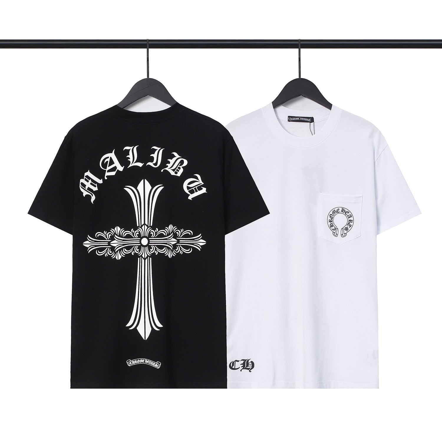 Chrome Heart T Shirts Croix Cross Leather Printed Short Sleeve T-Shirt