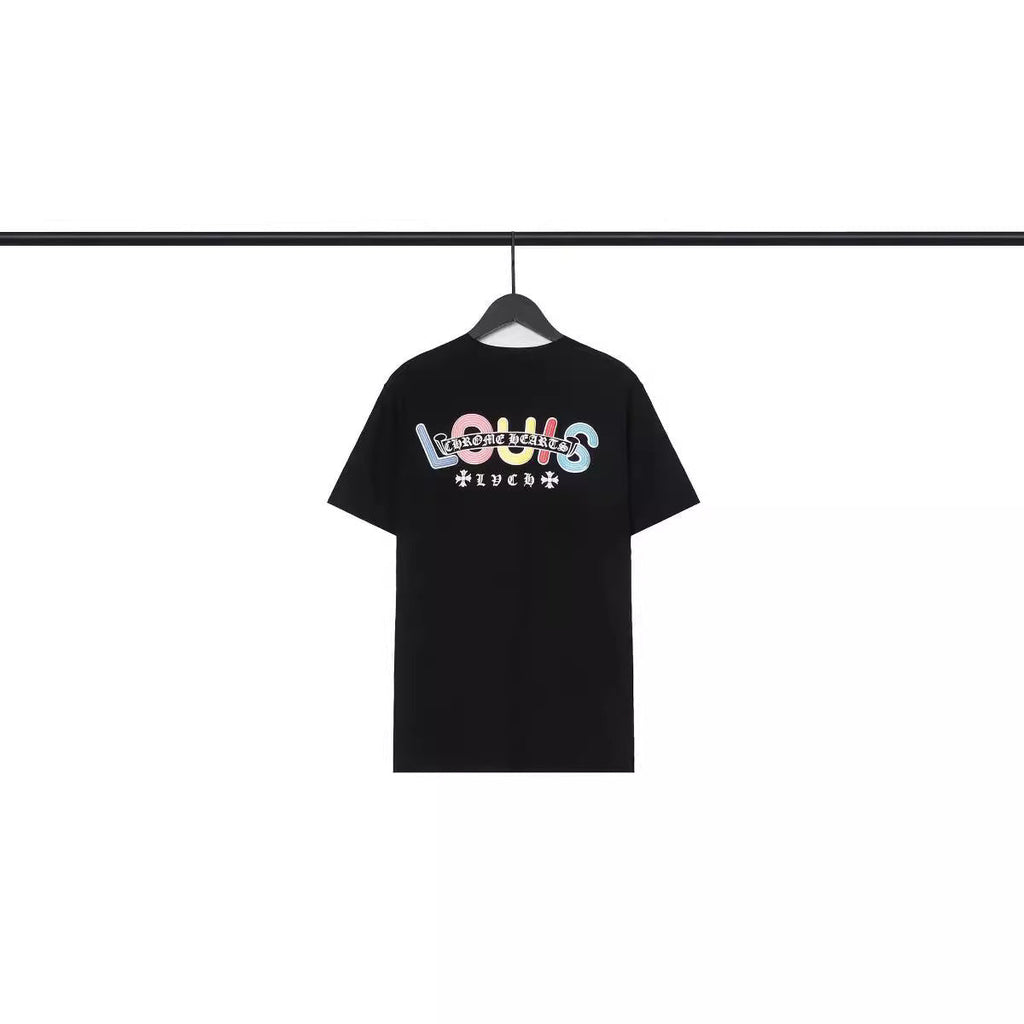 Chrome Heart T Shirts Croix Cross Color Leather Printed Short Sleeve T-Shirt