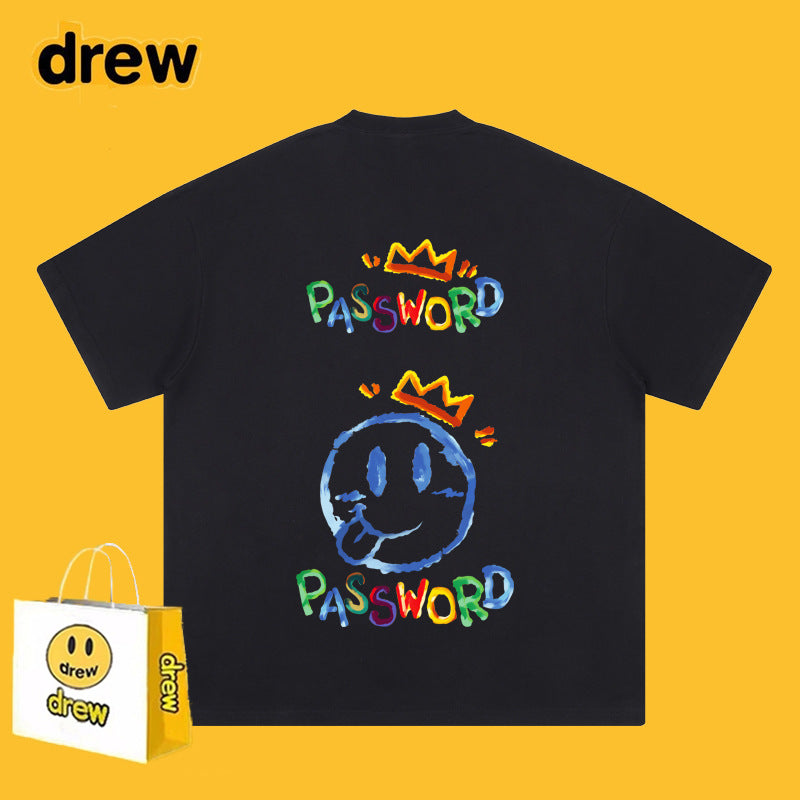 Drew T-shirts Short Sleeve T-shirt Smiley Face Letter Print