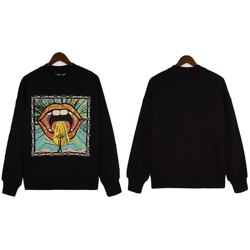 Palm Angels Sweatshirts Painted Mouth Logo Print Long Sleeve Crew Neck Sweater