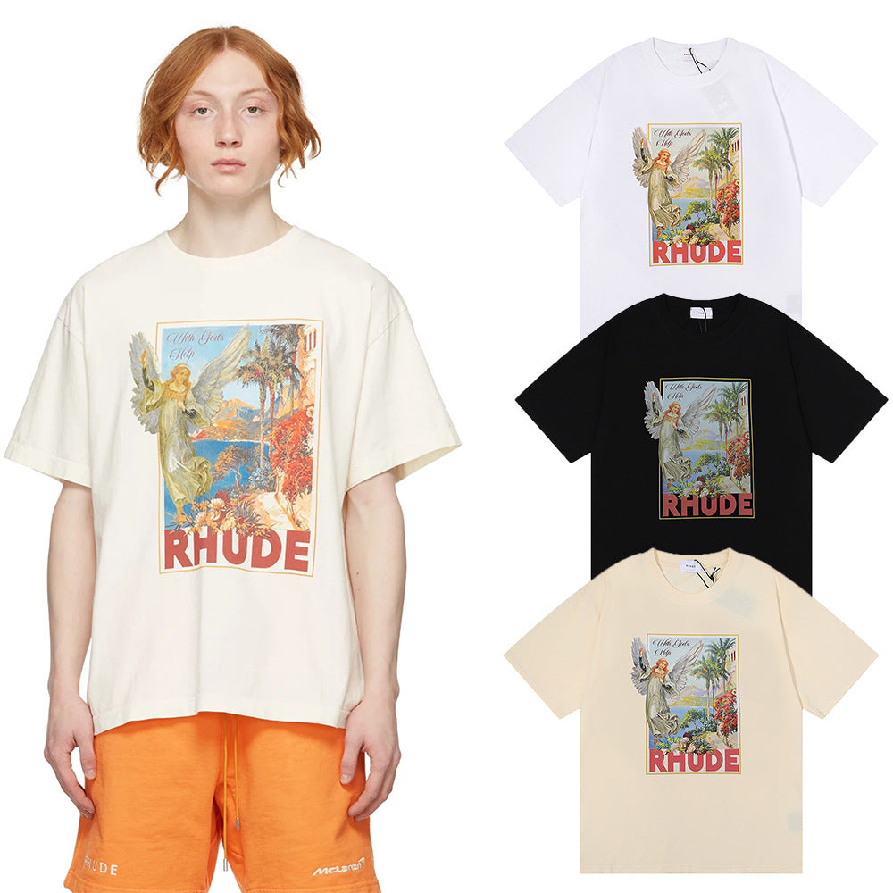 Rhude T-shirt Micro Label Angel Letter Print Short Sleeve T-shirt