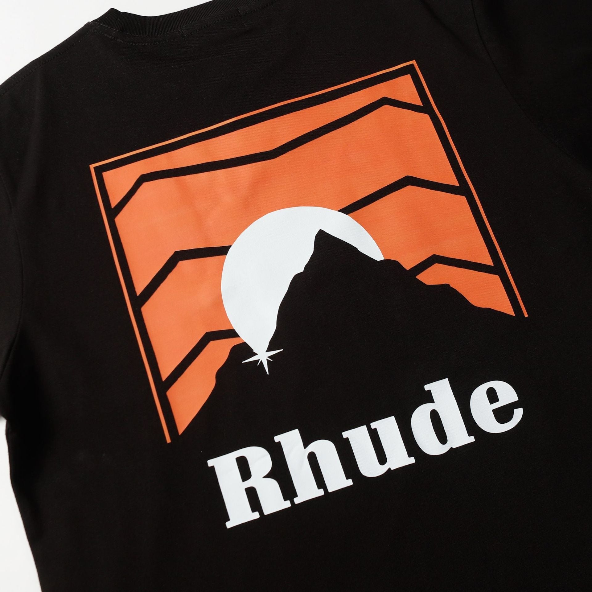 Rhude T-shirt Striped Sunset Snow Mountain Print Short Sleeve T-shirt