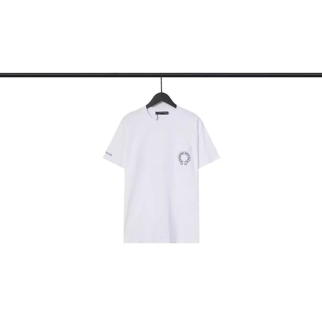 Chrome Heart T Shirts Blue Cross Loose Crew Neck Short Sleeve