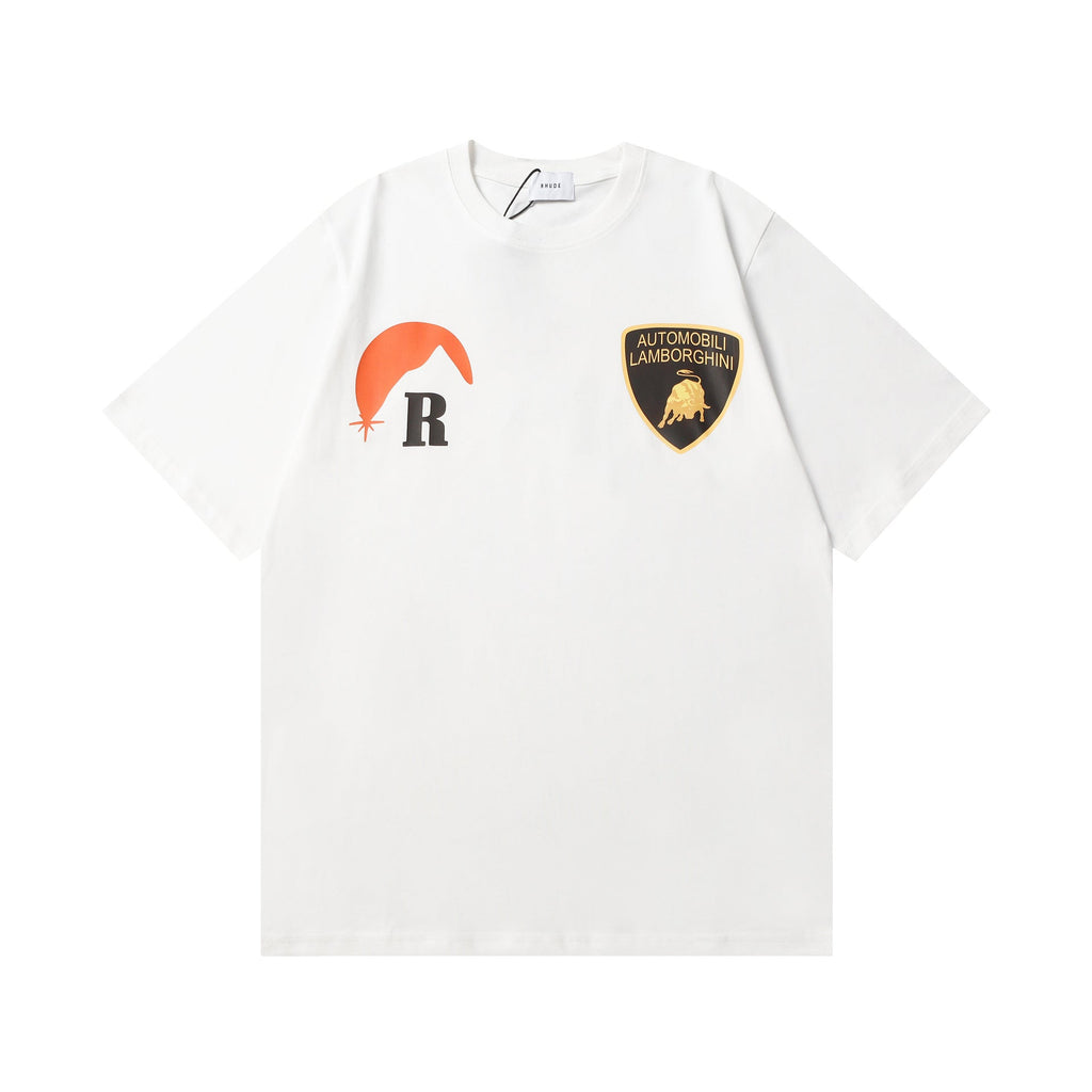 Rhude T-shirt Striped Sunset Snow Mountain Print Short Sleeve T-shirt