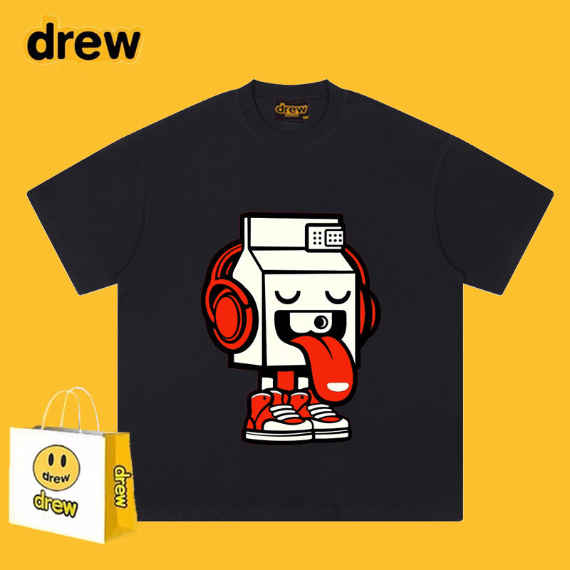 Drew T-shirts Cotton Short Sleeve Cartoon Graffiti