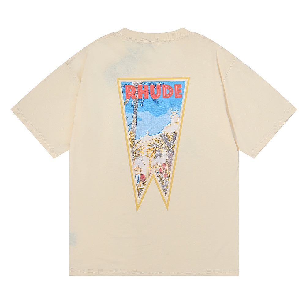 Rhude T-shirt Stamp Seal Coconut Tree Print Short Sleeve T-shirt