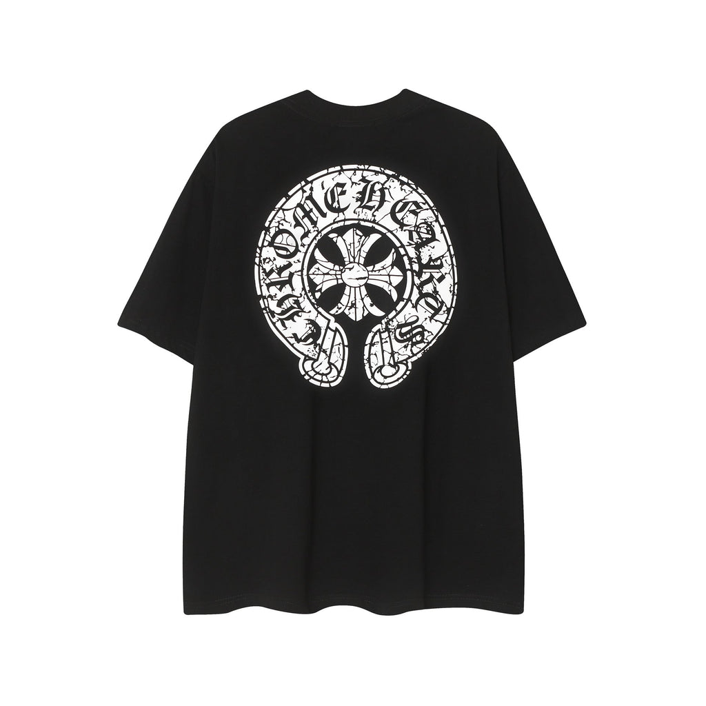 Chrome Heart T Shirts Horseshoe Cross Old Retro Fashion Men's and Women's Short Sleeve T-Shirt