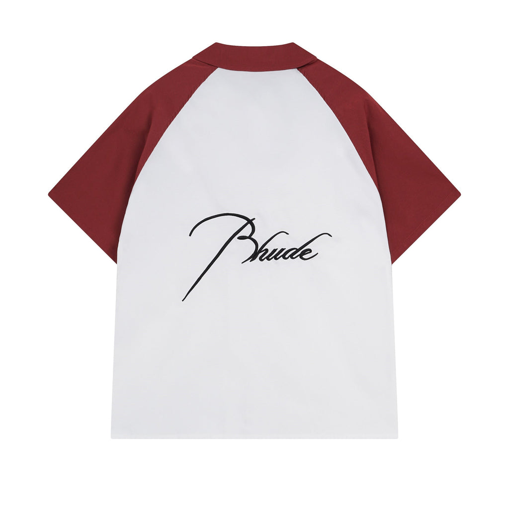 Rhude T-shirt Pocket Letter Embroidery Color Matching Short Sleeve Shirt