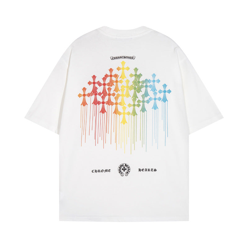 Chrome Heart T Shirts Cross Color Printed Short Sleeve T-Shirt Loose