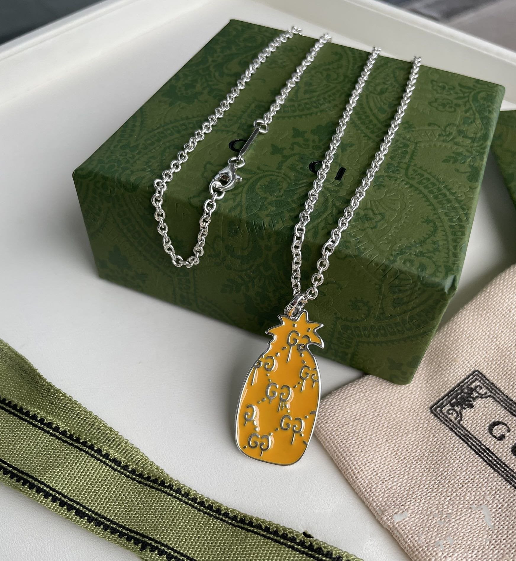 Gucci GG Necklace Pendant Pineapple Pattern