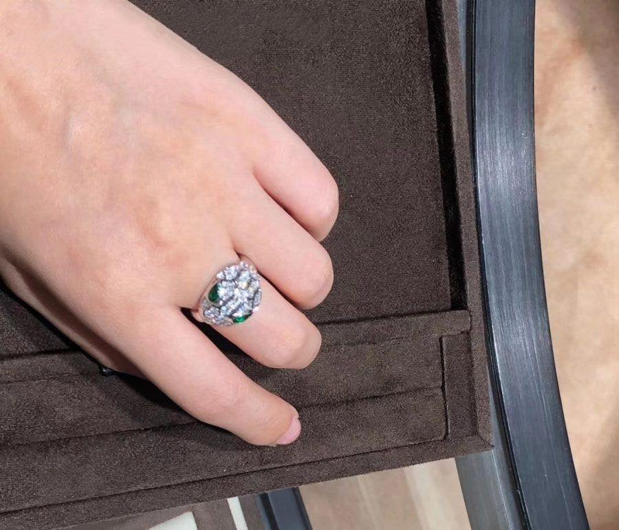 Bvlgari Serpenti Ring Snake Malachite Silver Cubic Zirconia