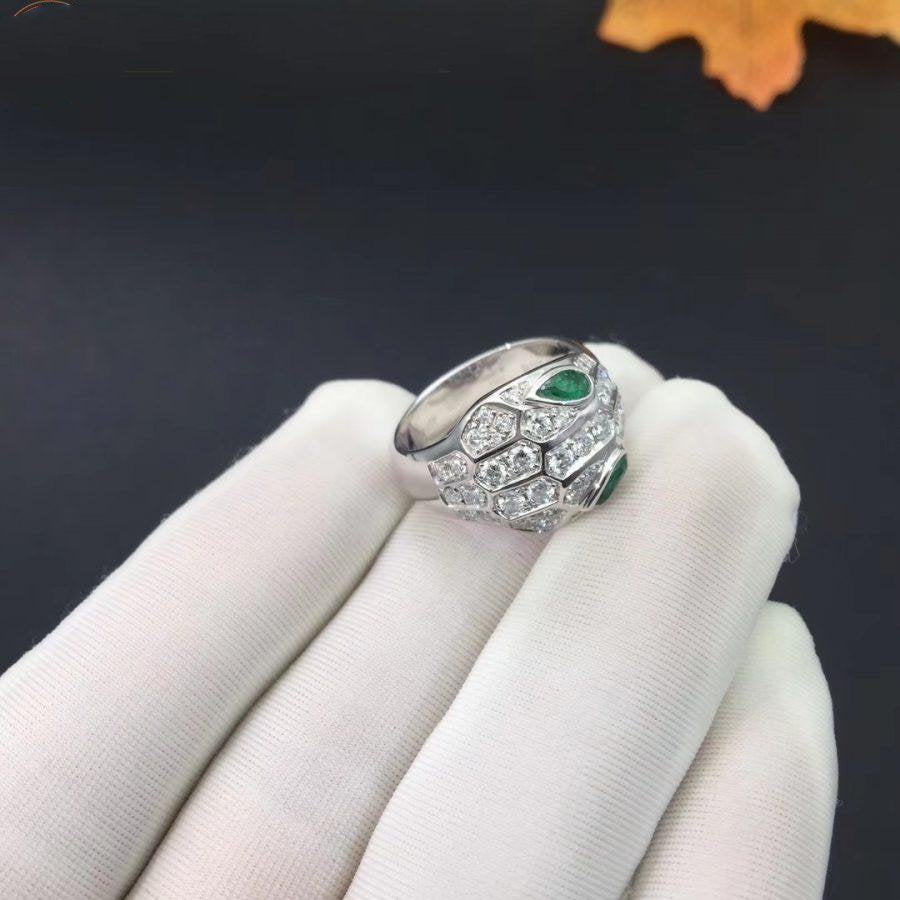 Bvlgari Serpenti Ring Snake Malachite Silver Cubic Zirconia