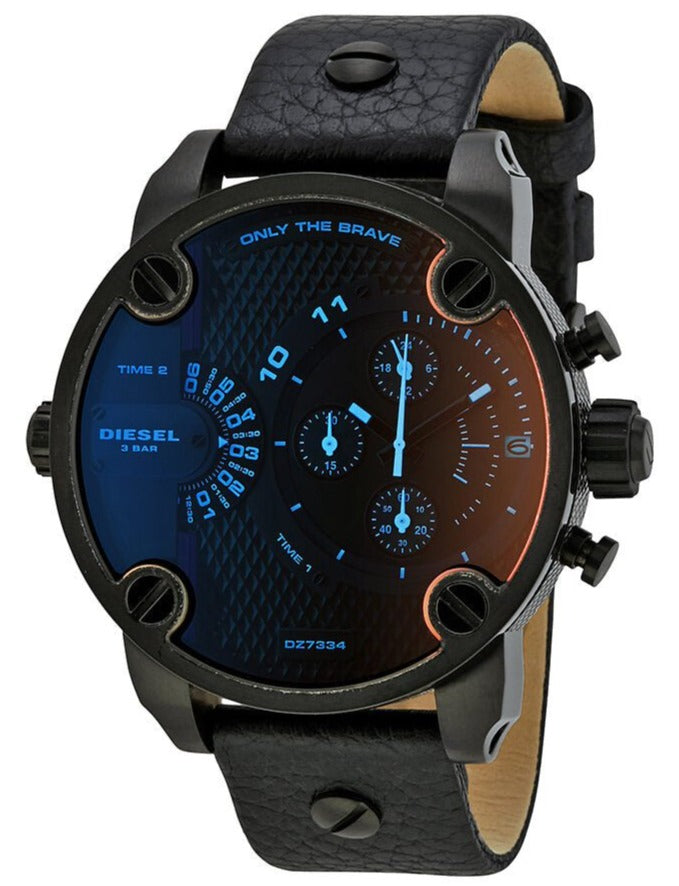 Diesel DZ7334 Little Daddy Chronograph Men's Watch - Black Dial & Black Leather Strap