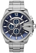 Diesel DZ4417 Mega Chief Chronograph Men's Watch - Blue Dial & Silver Stainless Steel Strap