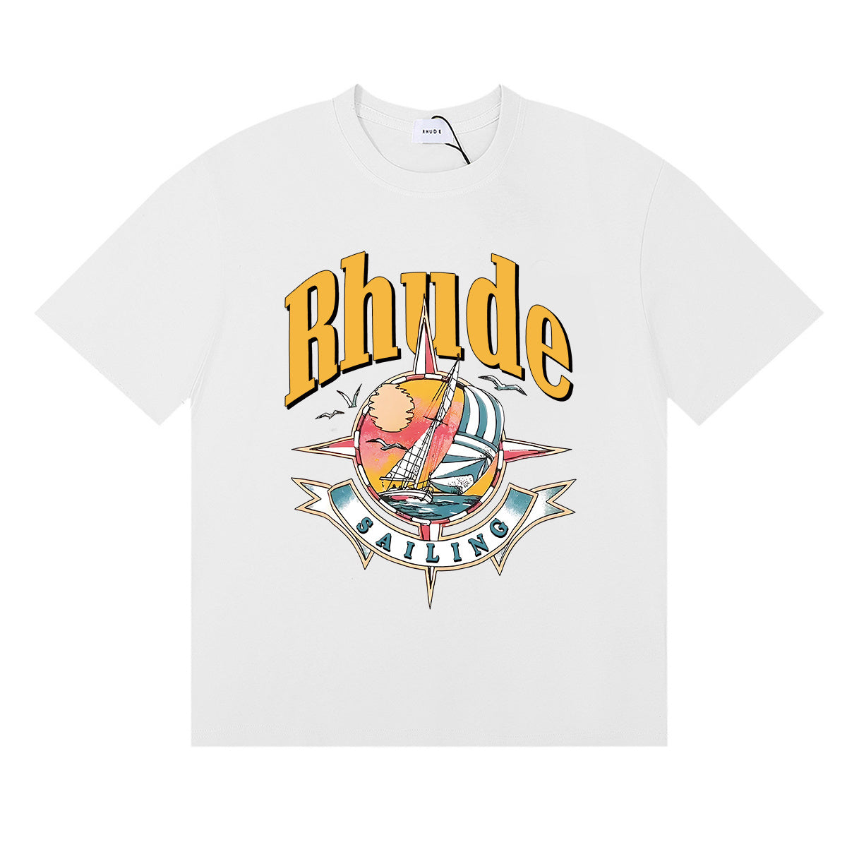 Rhude T-shirts Sailing Nautical Printing Cotton Casual Short Sleeves Men and Women