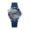 Omega Seamaster Diver 300M 42mm Watch - Grey Dial w/Blue Bezel on Rubber Strap