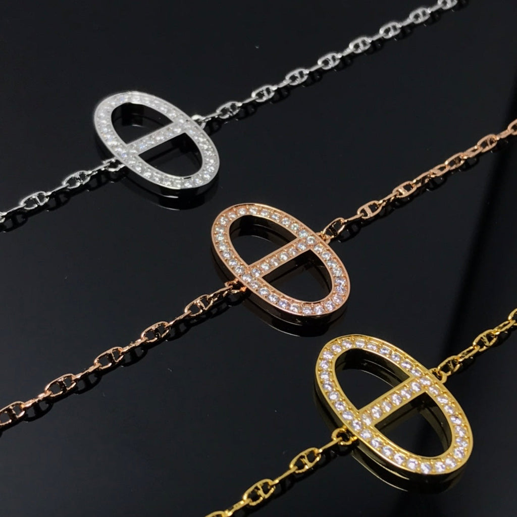 Hermes HM Small Pig Nose Diamond Bracelet